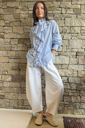 Nantucket Ruffle Blouse Light Denim